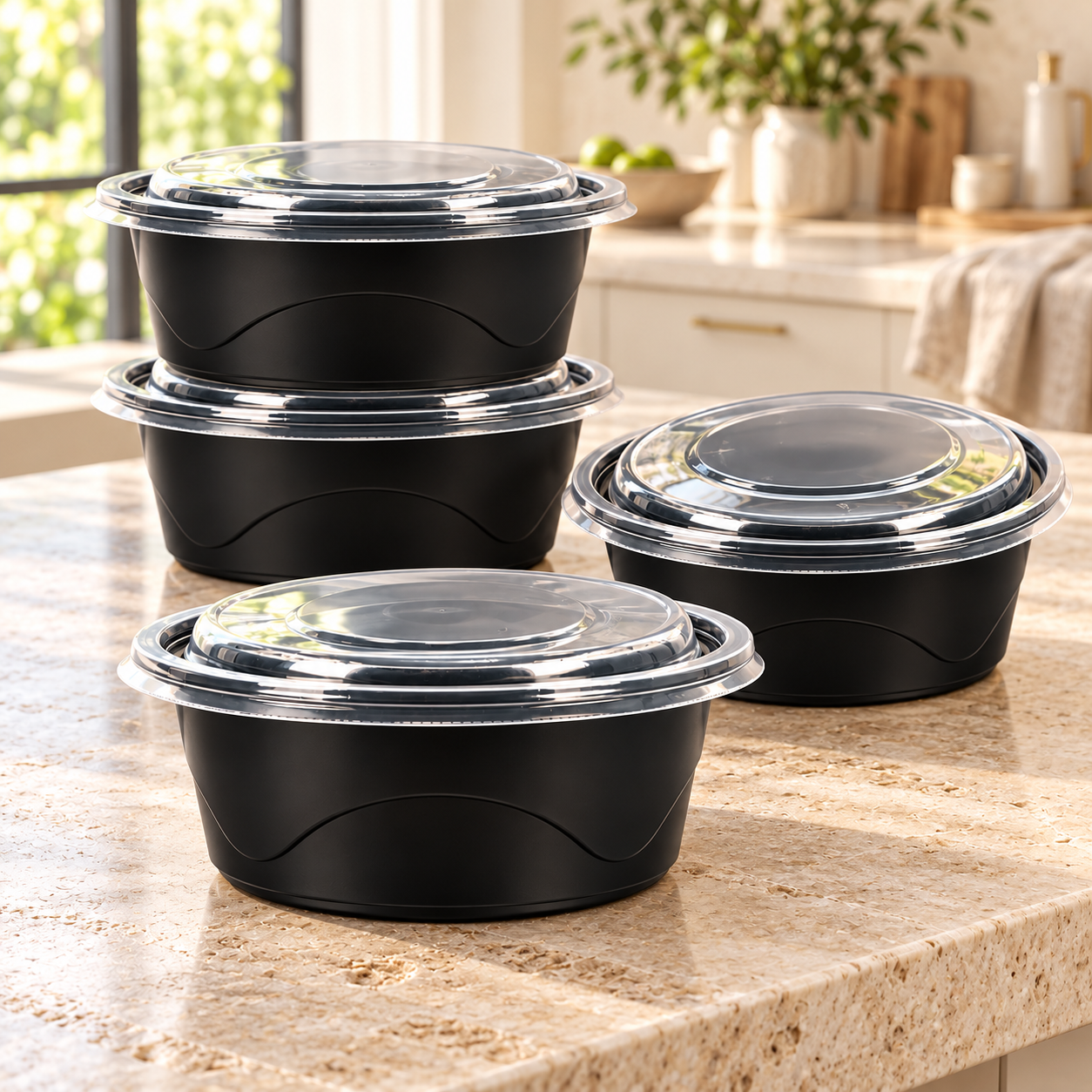 1250ml PP 1-Compartment Round Food Bowl SKU WG178-1250B - Gallery Image