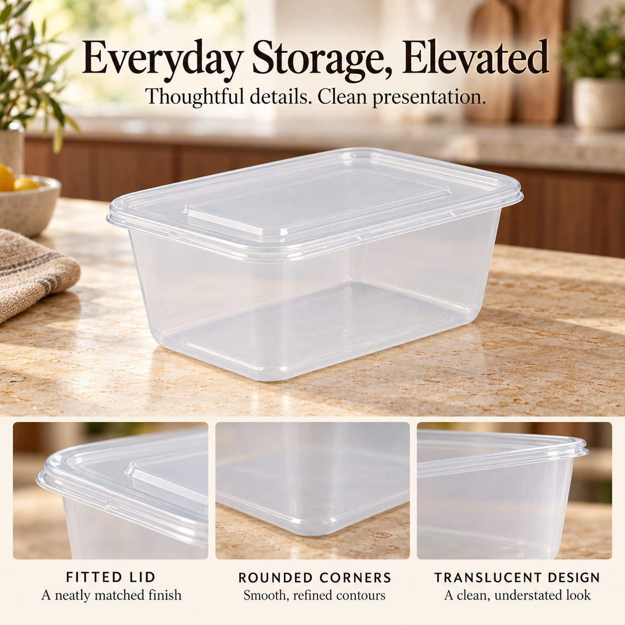 1000ml PP Rectangular Food Storage Container SKU FG1-1000B-2 - Gallery Image
