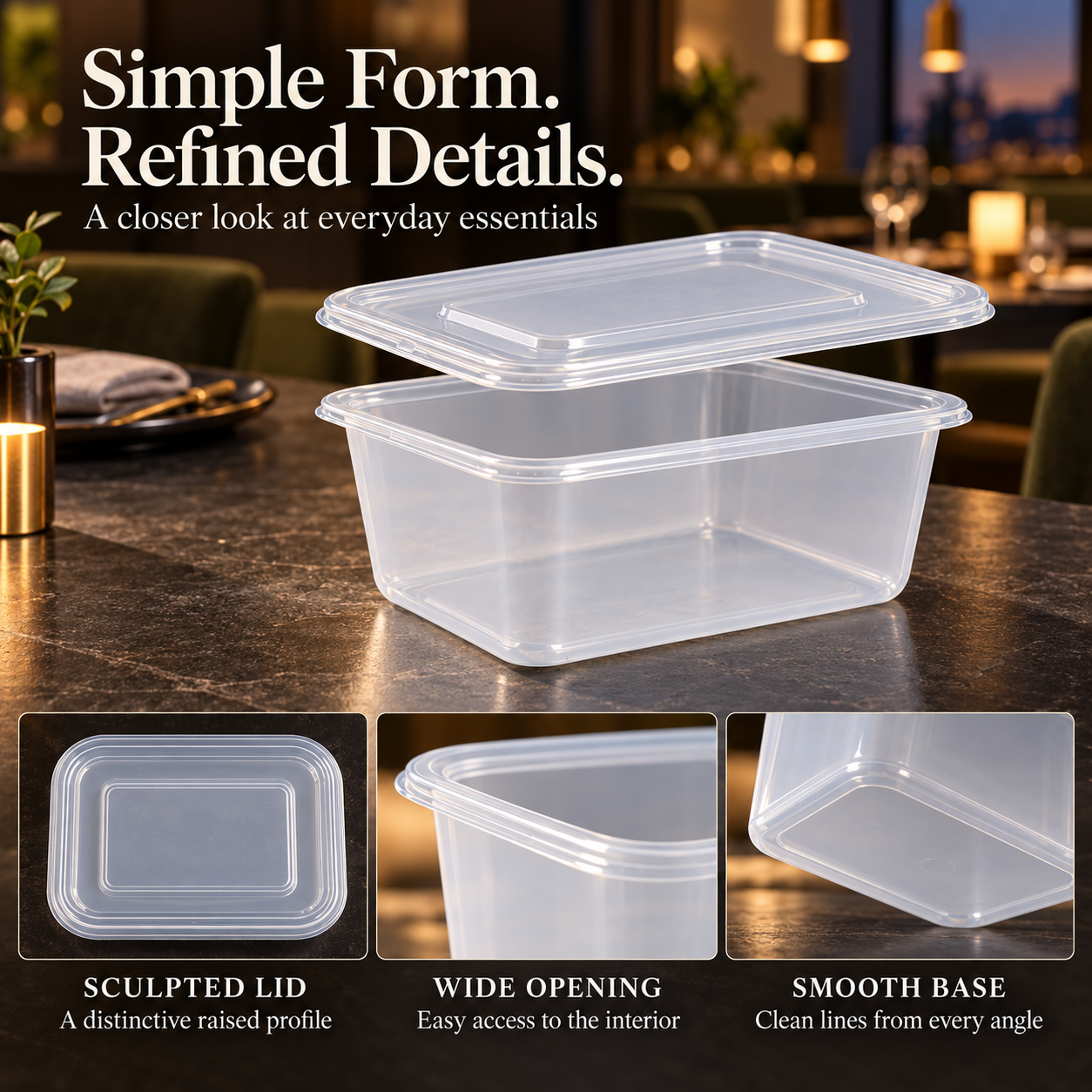 1000ml PP Rectangular Food Storage Container SKU FG1-1000B-2 - Gallery Image