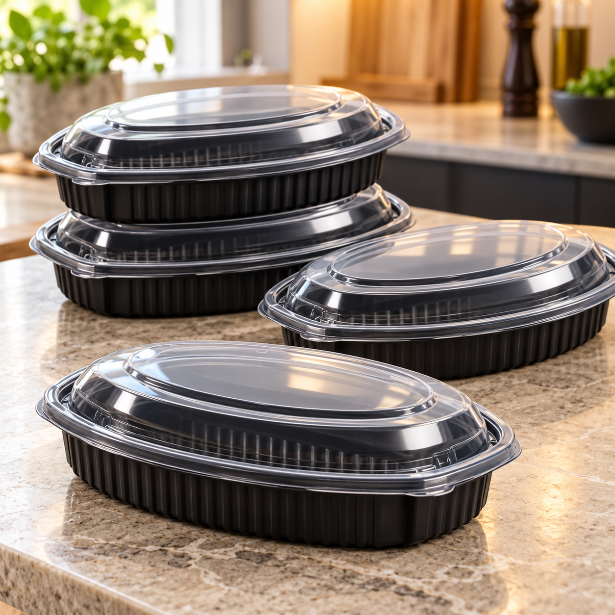 350ml PP 1-Compartment Oval Takeaway Container SKU FG3-7000 - Gallery Image