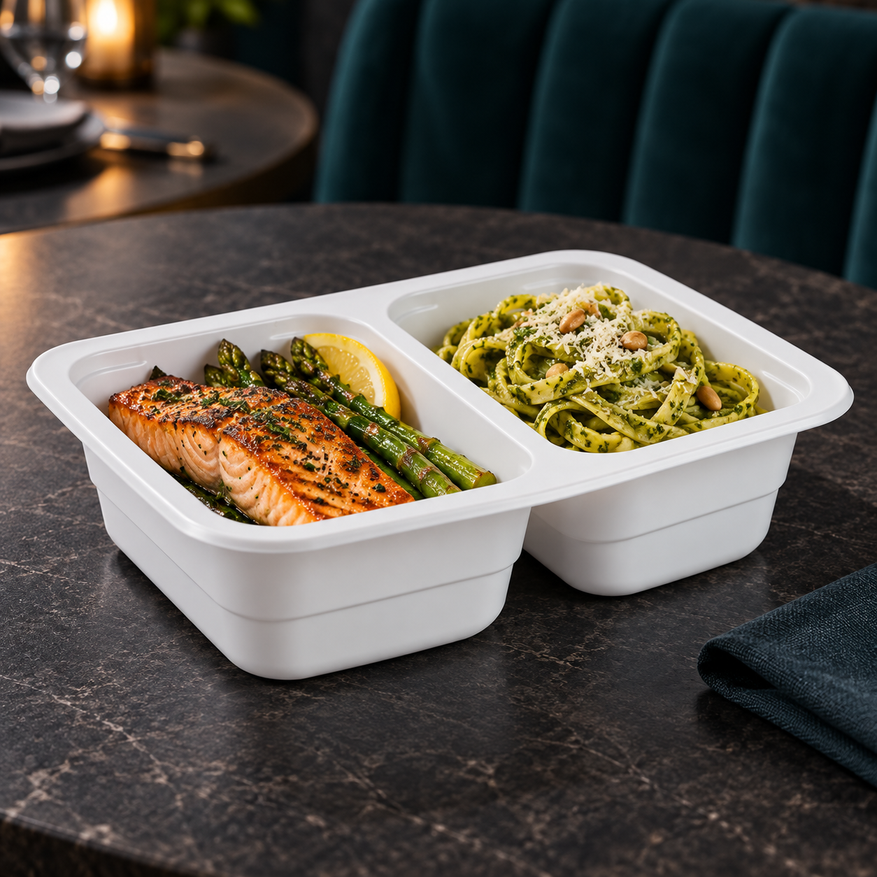 800ml MFPP 2-Compartment Film-Seal Food Tray SKU T3-802 food container