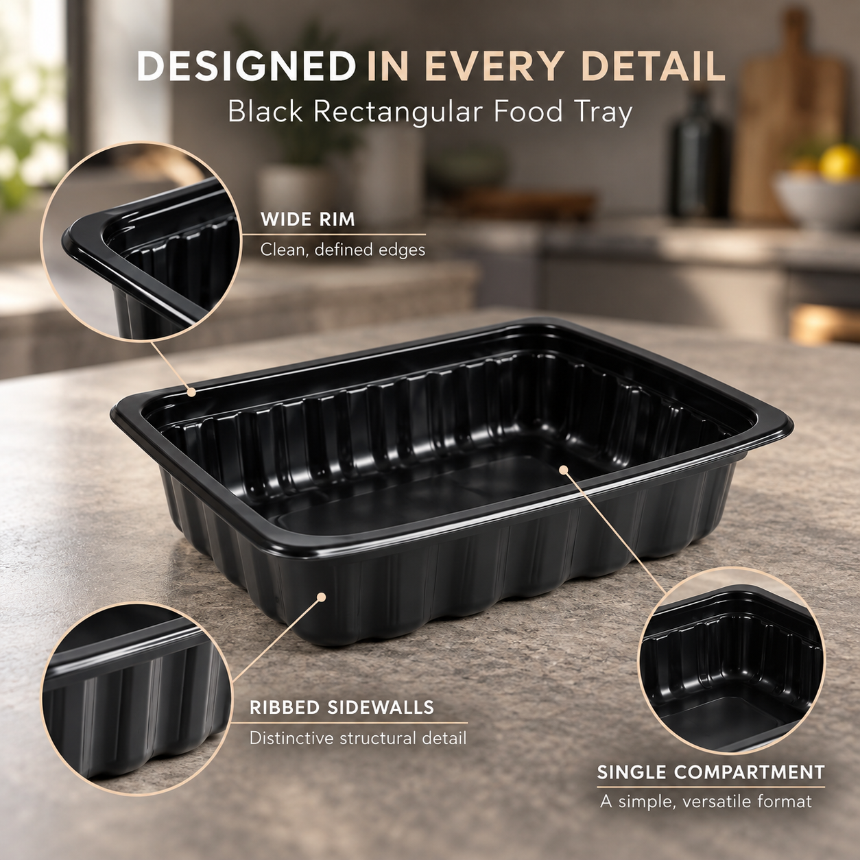 8000ml PP 1-Compartment Film-Seal Food Tray SKU T2-8000 - Gallery Image