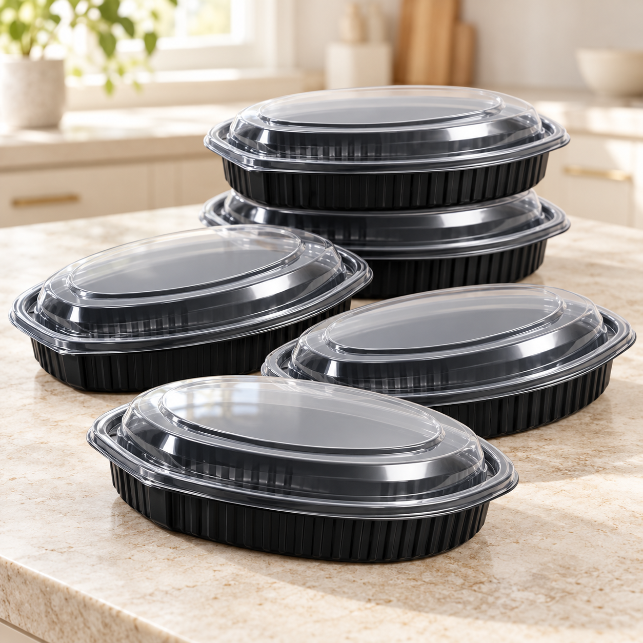 700ml PP 1-Compartment Oval Takeaway Container SKU FG3-7000-24oz - Gallery Image
