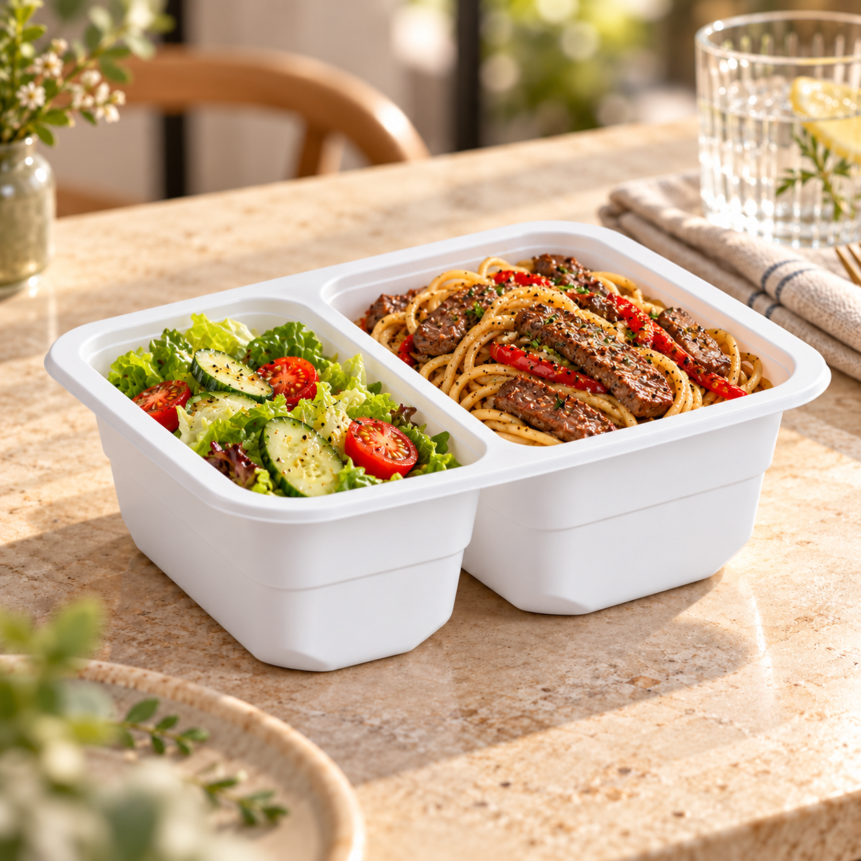 1000ml MFPP 2-Compartment Film-Seal Food Tray SKU T3-1002 - Gallery Image