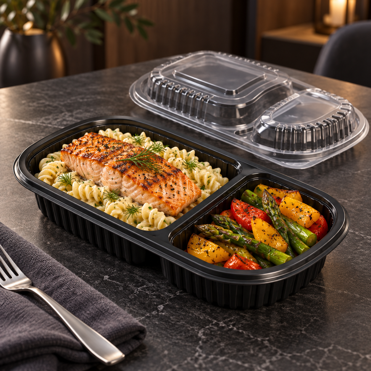 600ml PP 2-Compartment Oval Takeaway Container SKU FG-8010 - Gallery Image
