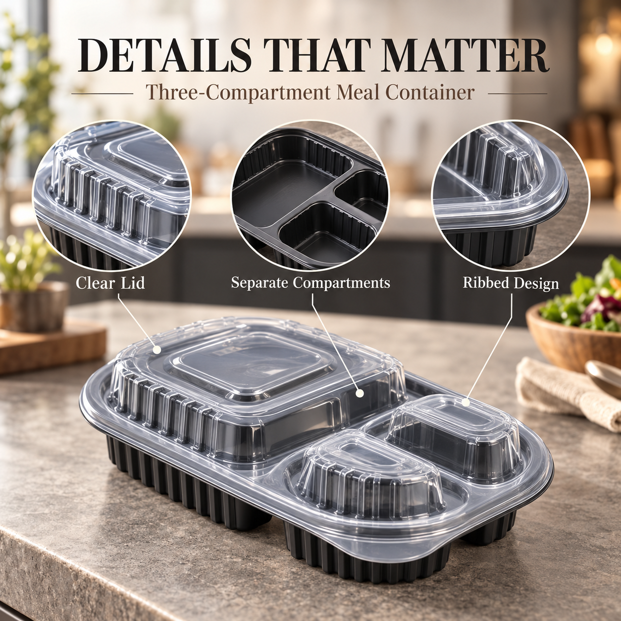 560ml PP 3-Compartment Oval Takeaway Container SKU FG-8020 - Gallery Image