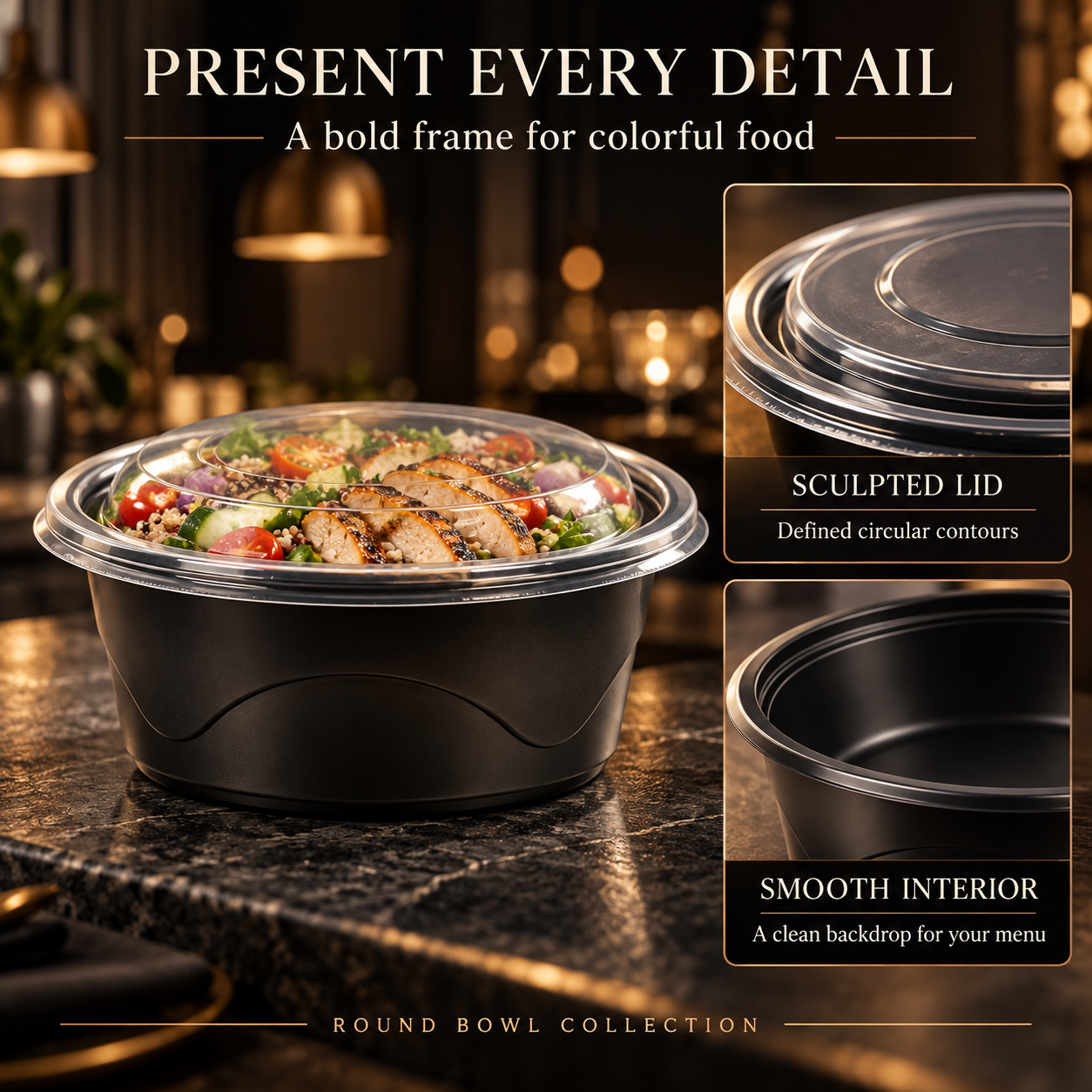 1250ml PP 1-Compartment Round Food Bowl SKU WG178-1250B - Gallery Image
