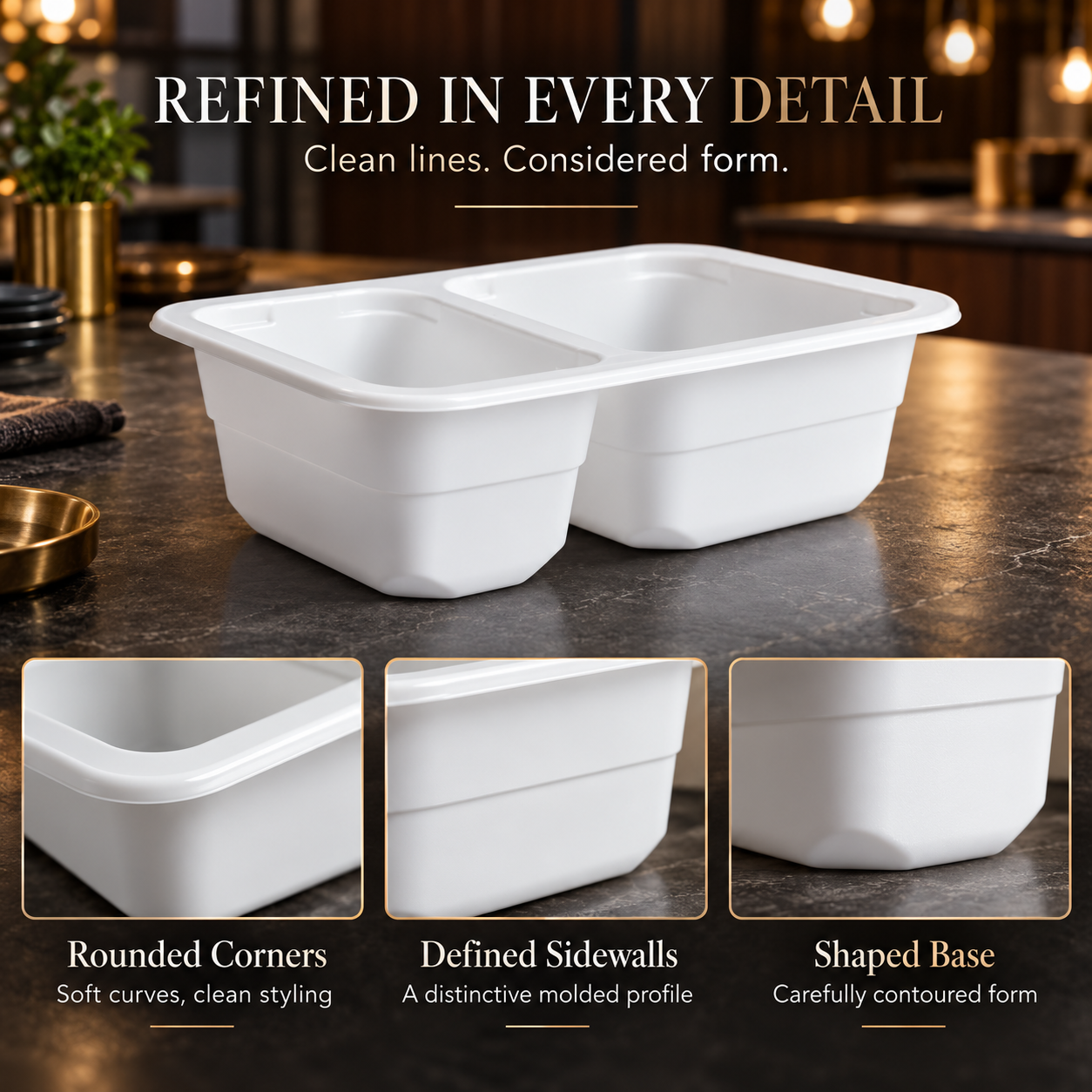 1000ml MFPP 2-Compartment Film-Seal Food Tray SKU T3-1002 - Gallery Image