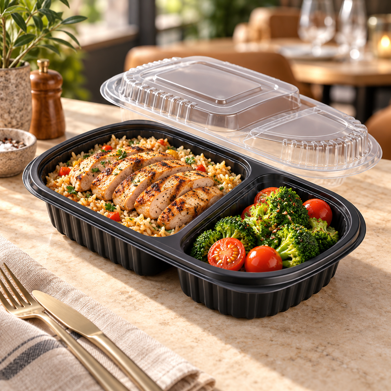 600ml PP 2-Compartment Oval Takeaway Container SKU FG-8010 food container