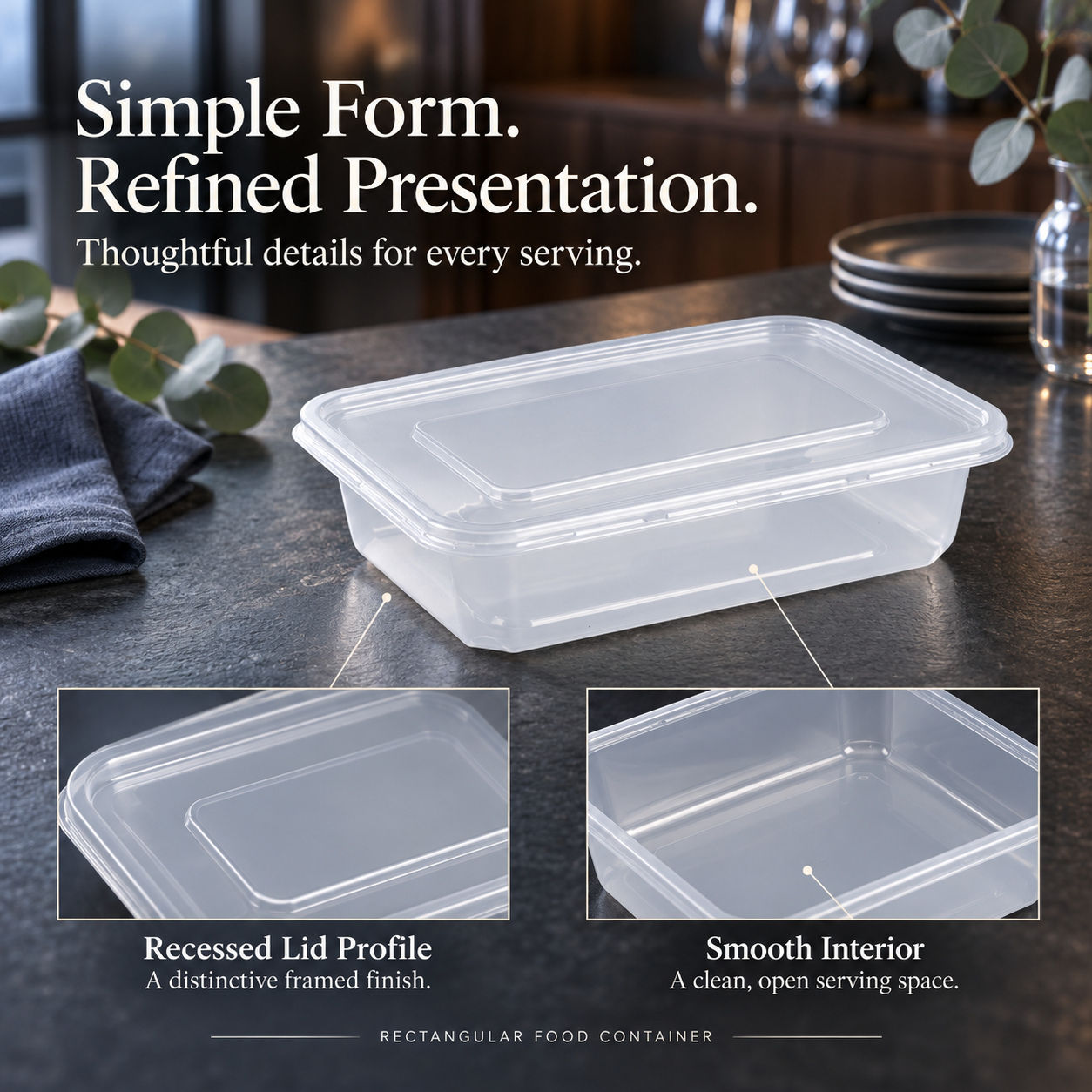 650ml PP Rectangular Food Storage Container SKU FG1-650B-2 - Gallery Image