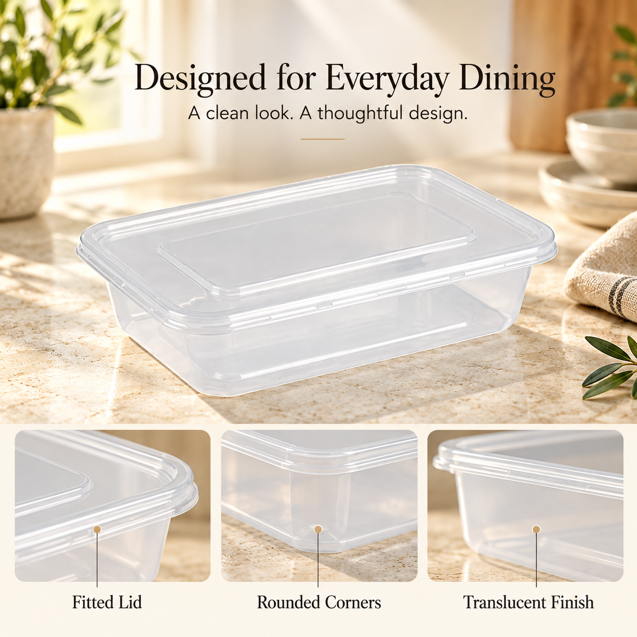 650ml PP Rectangular Food Storage Container SKU FG1-650B-2 - Gallery Image