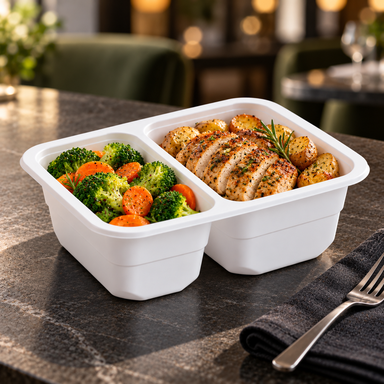 1000ml MFPP 2-Compartment Film-Seal Food Tray SKU T3-1002 food container