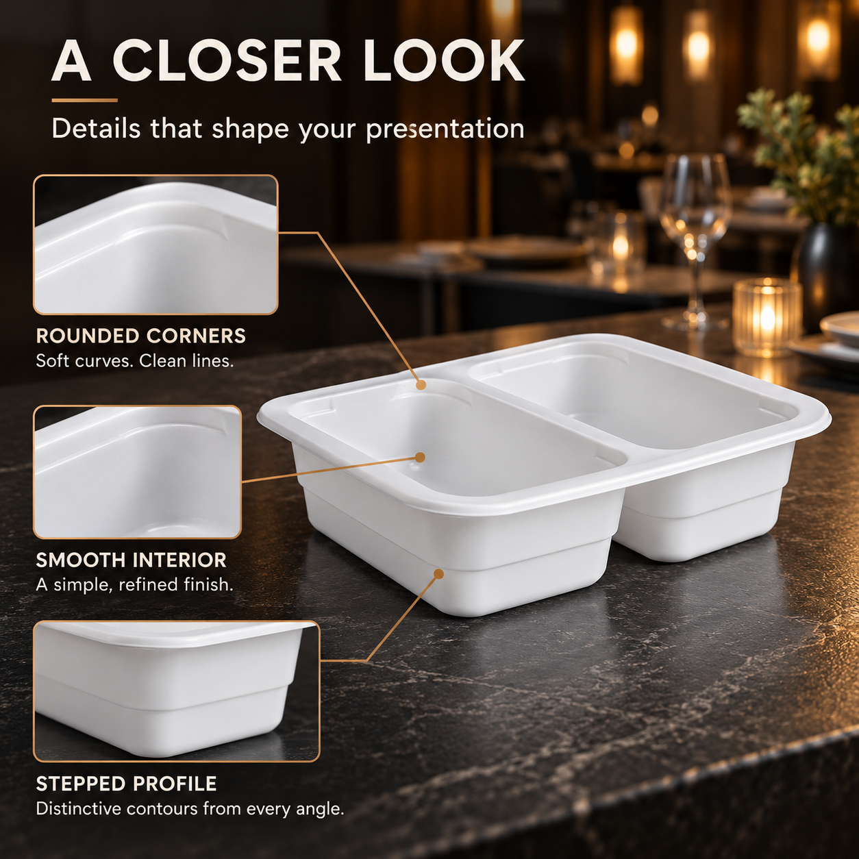 700ml MFPP 2-Compartment Film-Seal Food Tray SKU T3-702 - Gallery Image