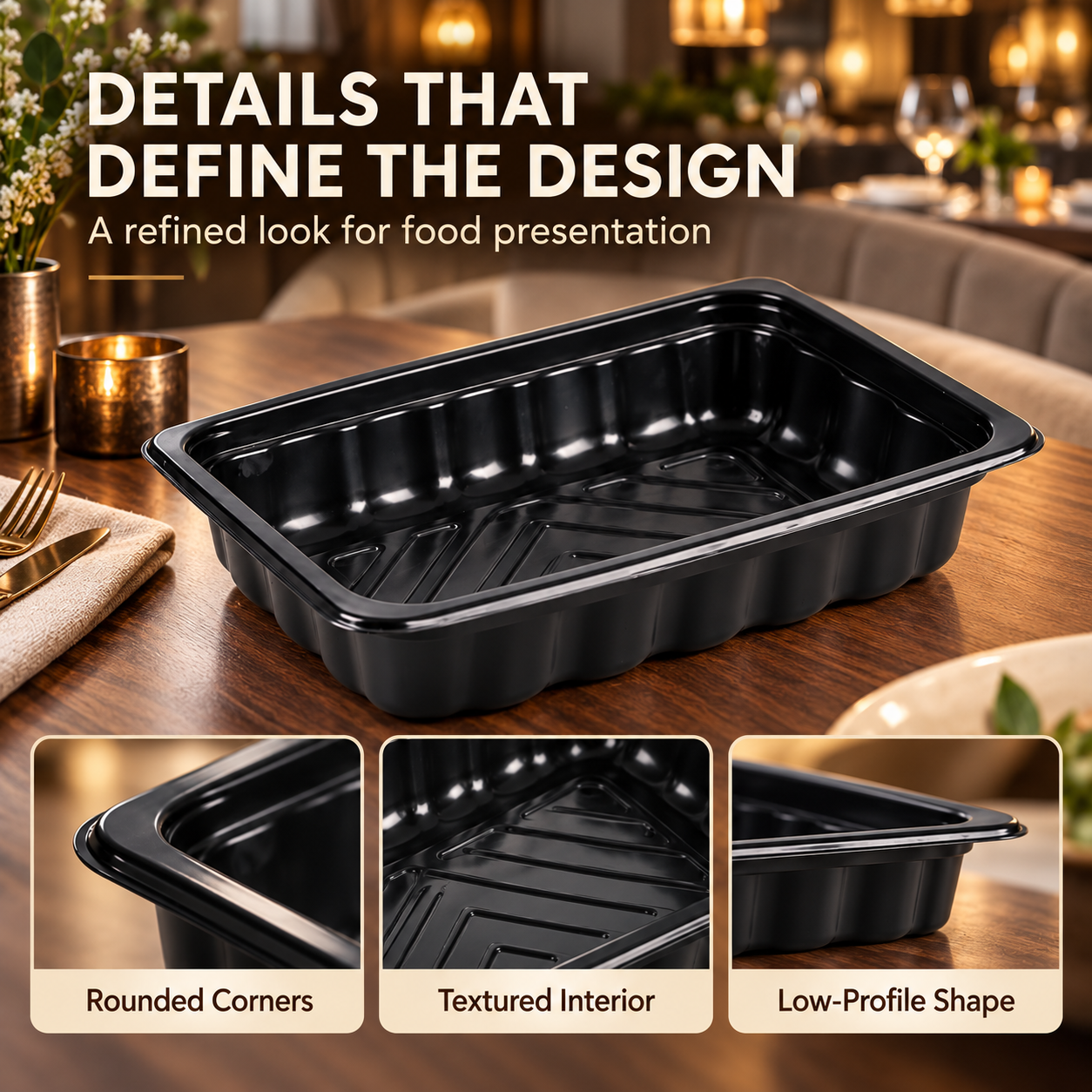 3000ml PP 1-Compartment Film-Seal Food Tray SKU T2-3000 - Gallery Image