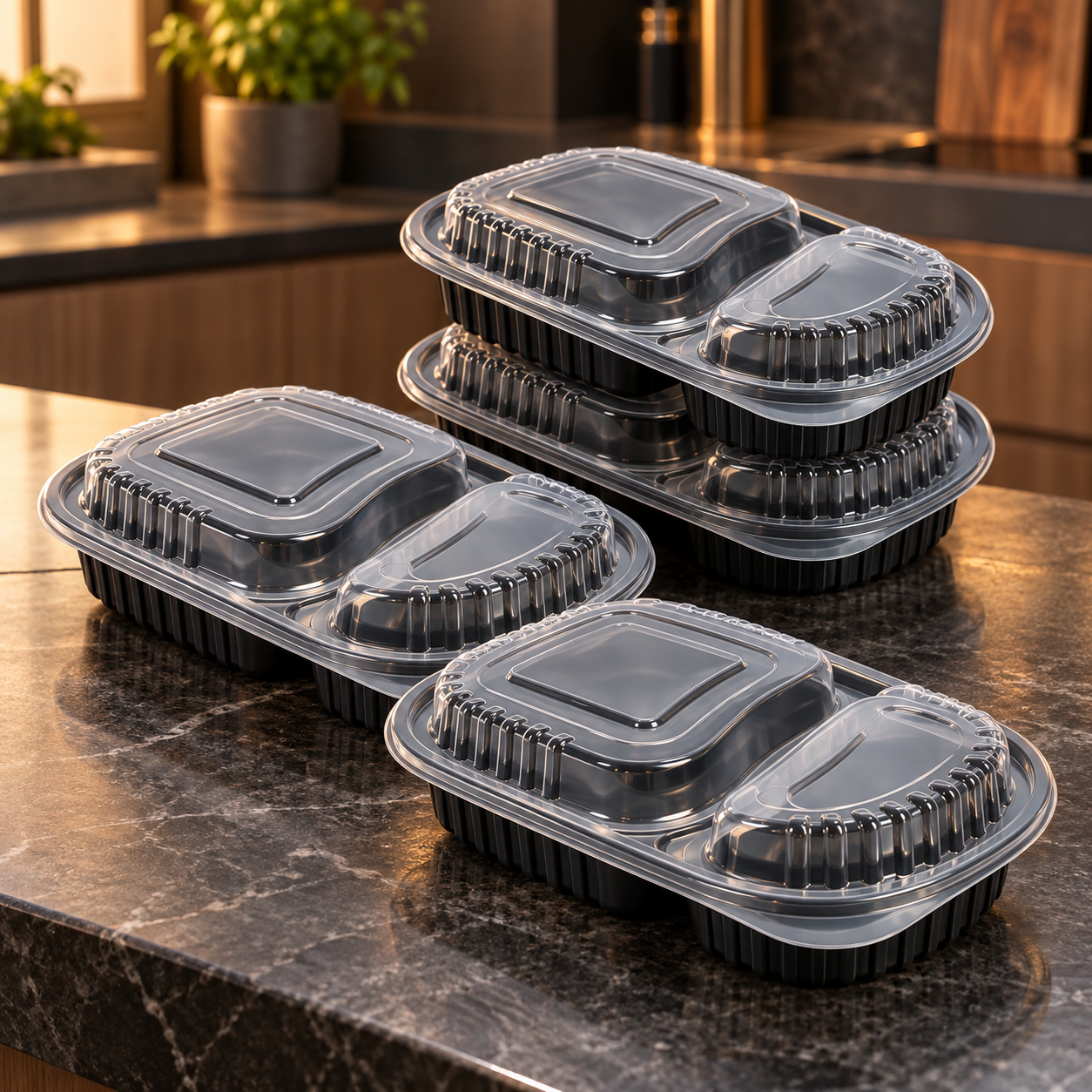 600ml PP 2-Compartment Oval Takeaway Container SKU FG-8010 - Gallery Image
