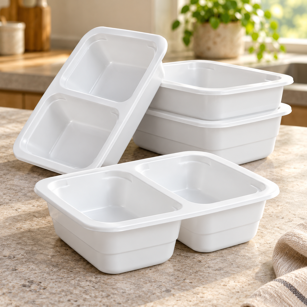 700ml MFPP 2-Compartment Film-Seal Food Tray SKU T3-702 - Gallery Image