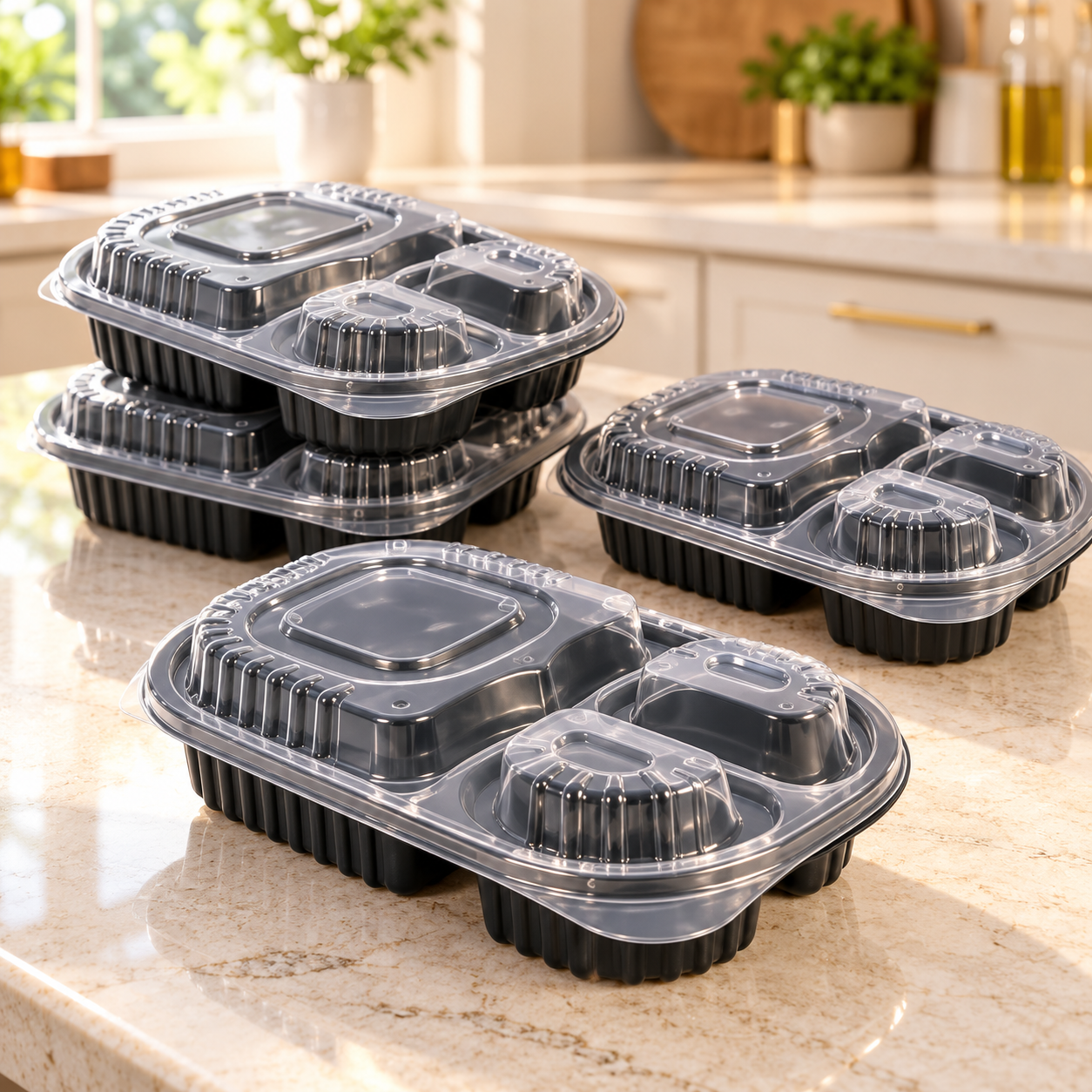560ml PP 3-Compartment Oval Takeaway Container SKU FG-8020 - Gallery Image