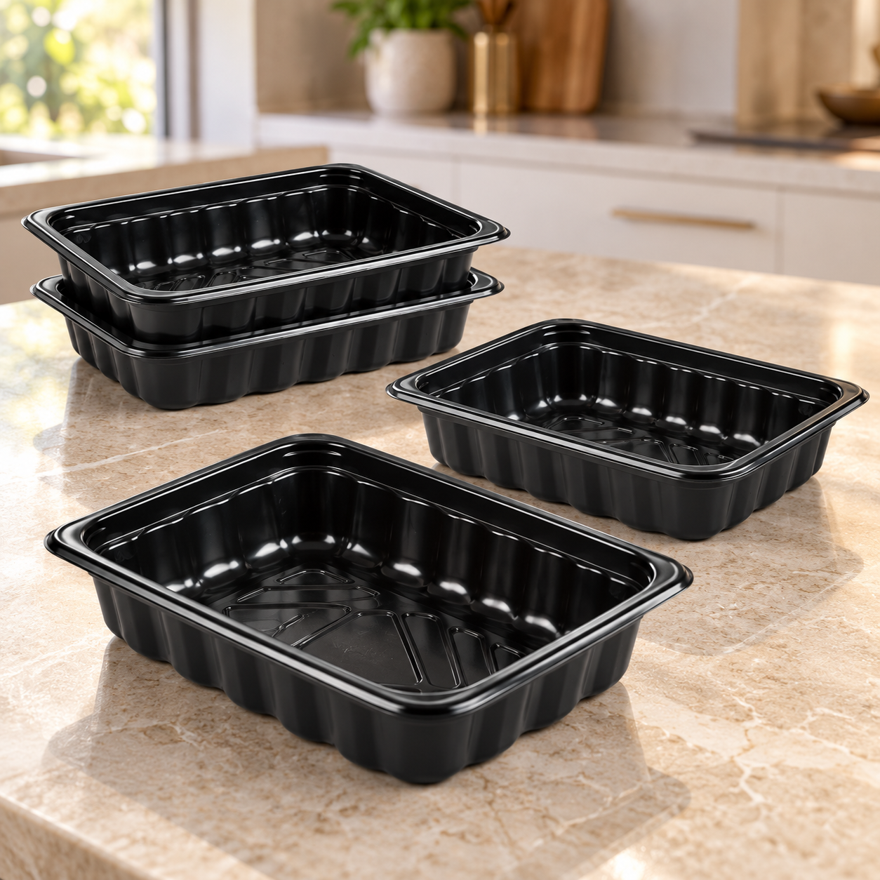 3000ml PP 1-Compartment Film-Seal Food Tray SKU T2-3000 - Gallery Image