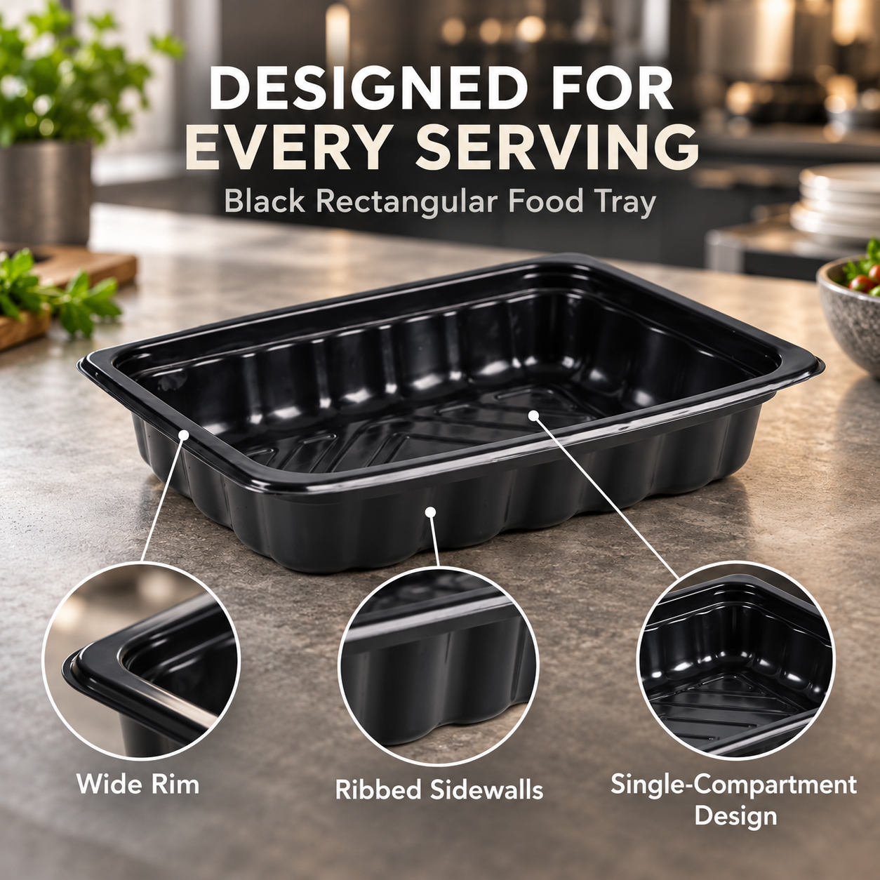 3000ml PP 1-Compartment Film-Seal Food Tray SKU T2-3000 - Gallery Image