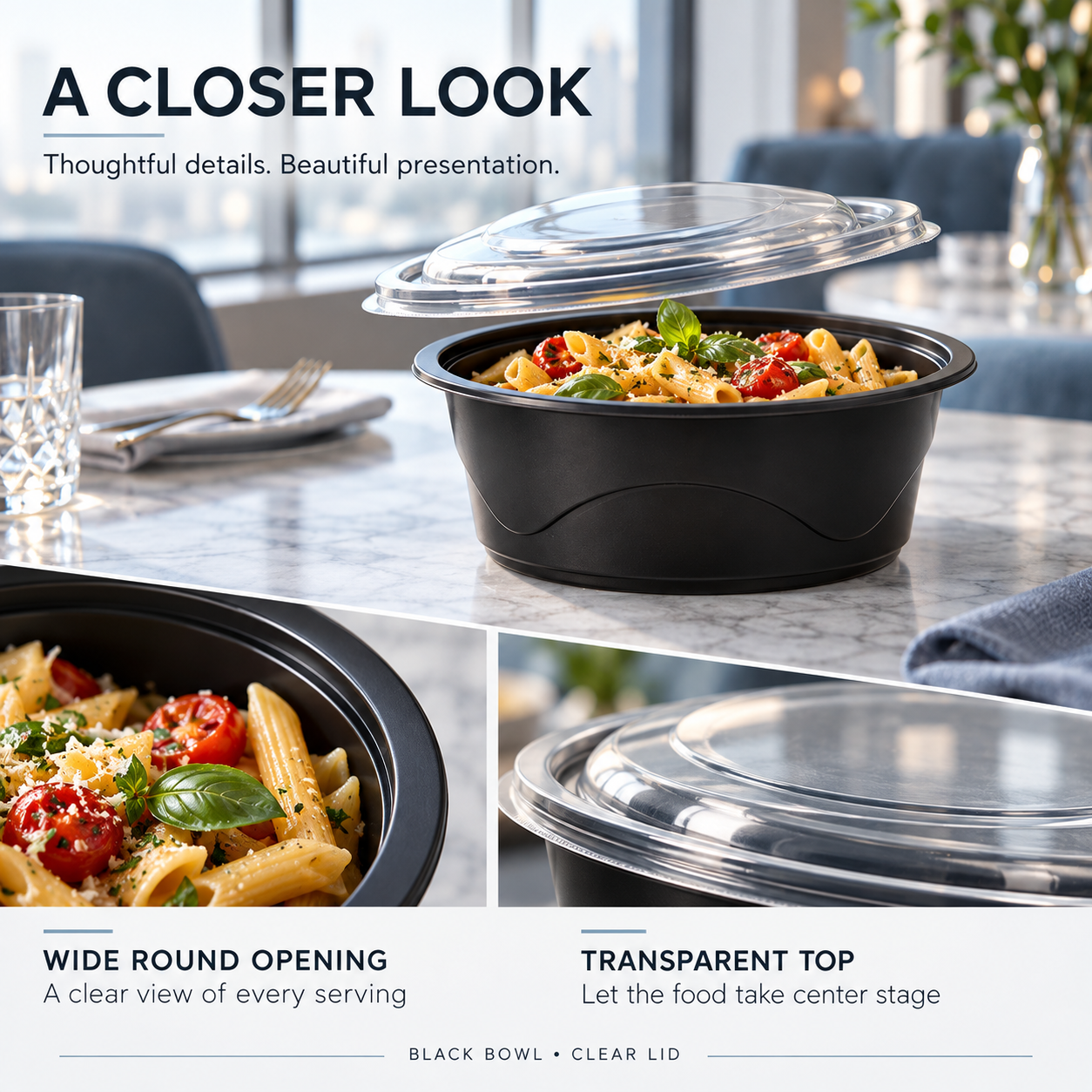 1000ml PP 1-Compartment Round Food Bowl SKU WG178-1000B - Gallery Image
