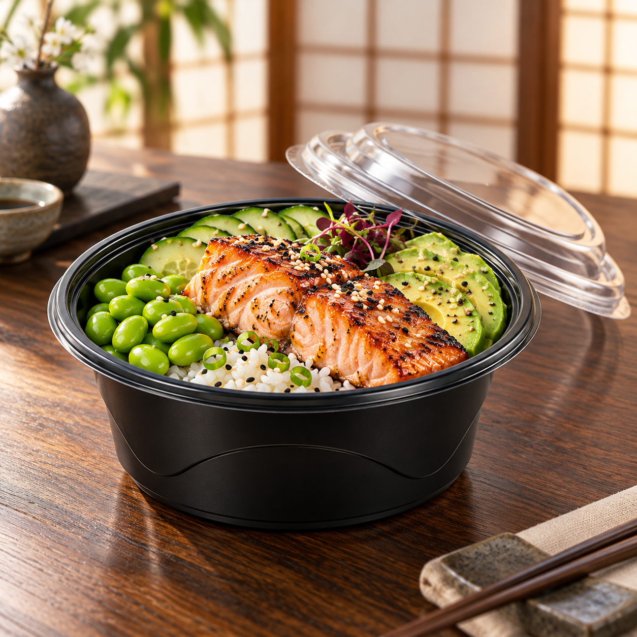 1250ml PP 1-Compartment Round Food Bowl SKU WG178-1250B food container