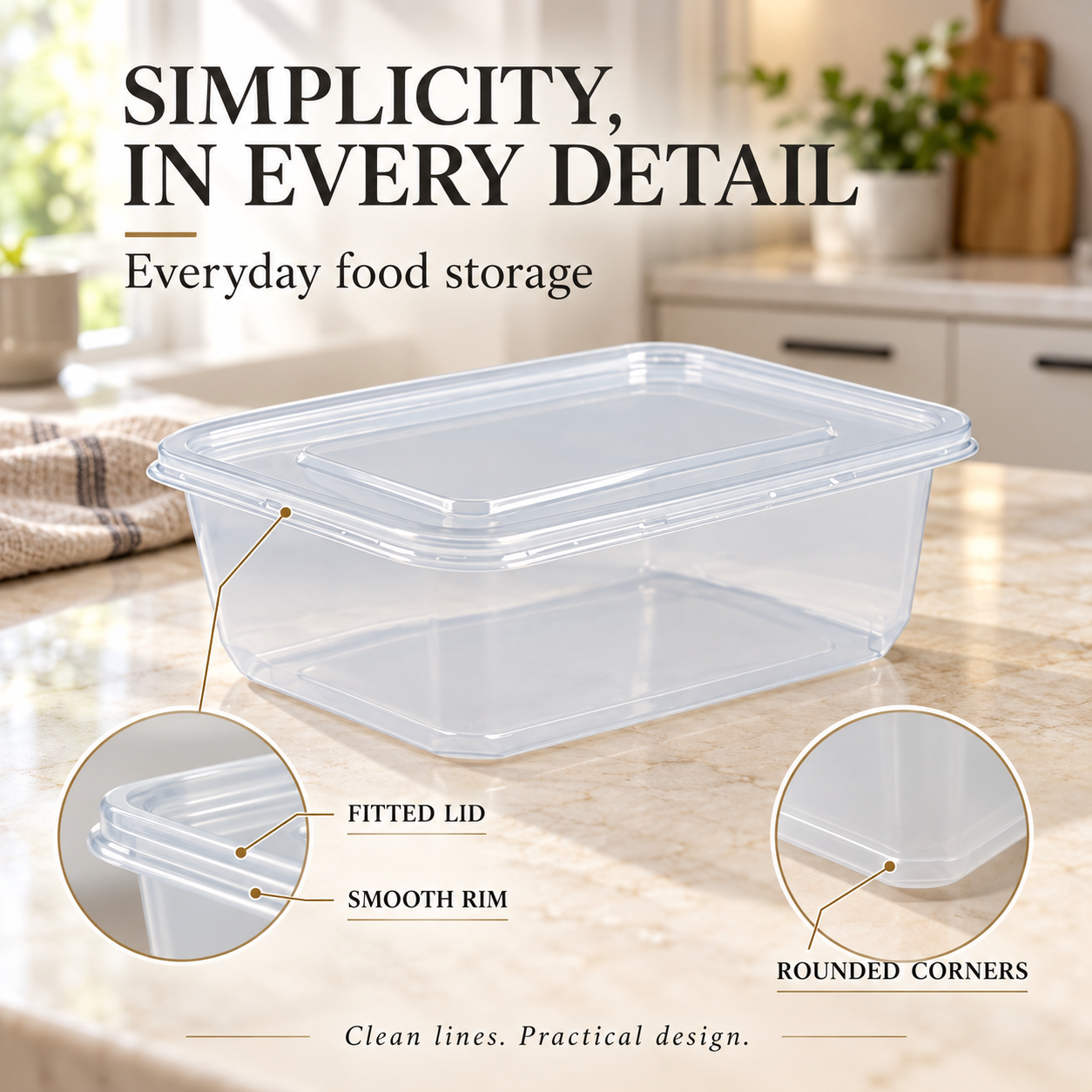 750ml PP Rectangular Food Storage Container SKU FG1-750B-2 - Gallery Image