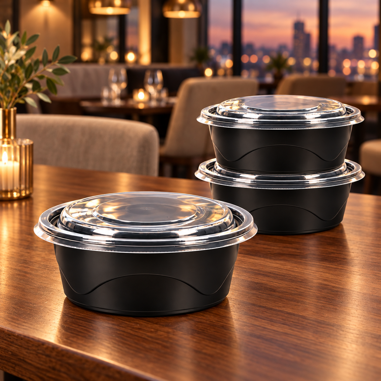 1000ml PP 1-Compartment Round Food Bowl SKU WG178-1000B - Gallery Image