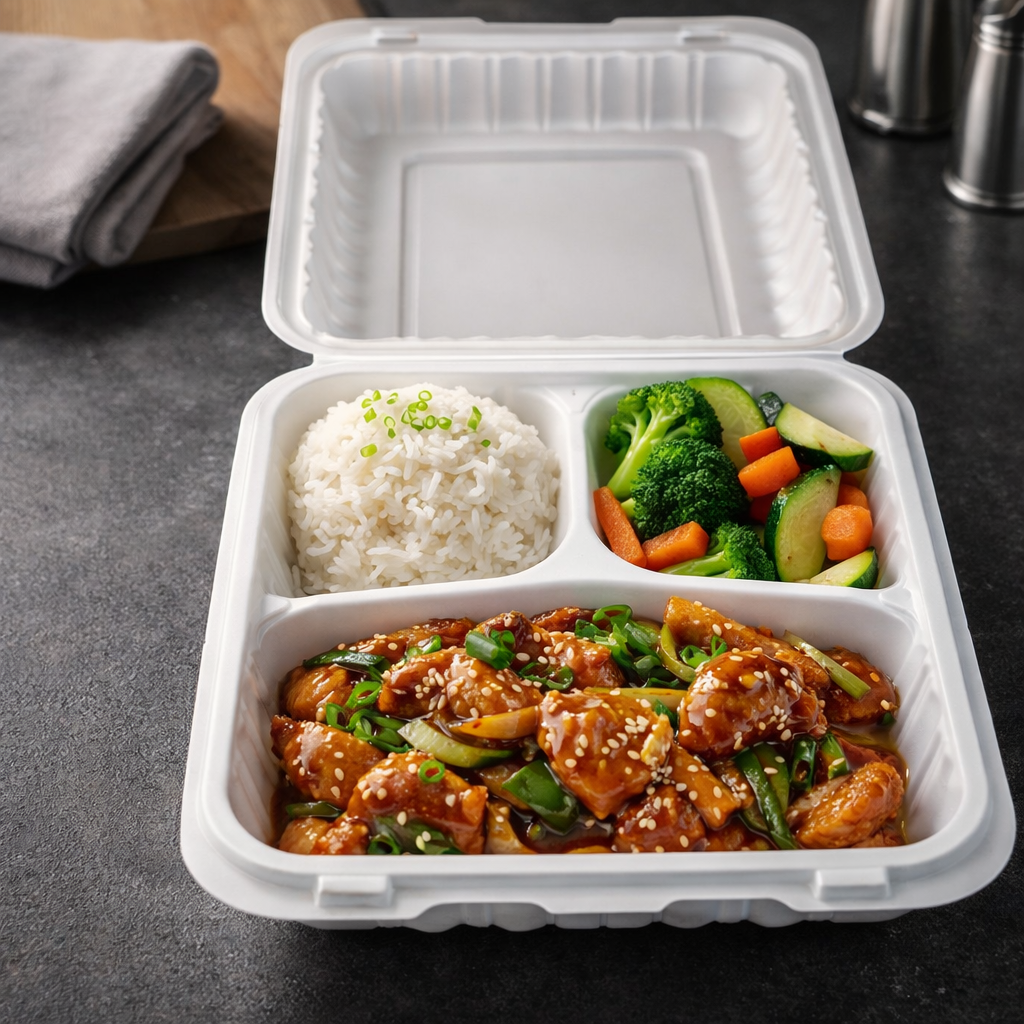 1200ml MFPP 3-Compartment Hinged Food Container SKU 903 - Gallery Image