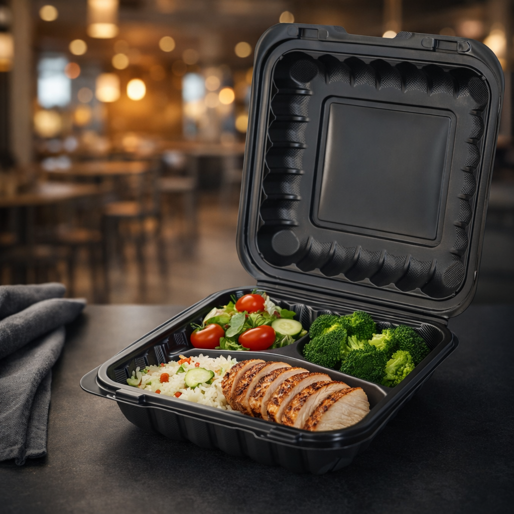 1400ml MFPP 3-Compartment Hinged Food Container SKU 903x food container