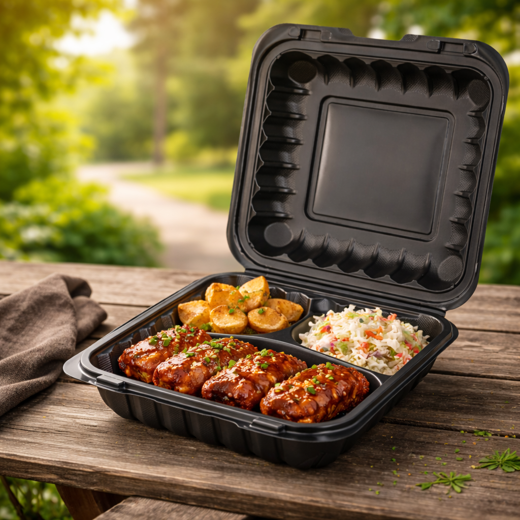 1000ml MFPP 3-Compartment Hinged Food Container SKU 803 food container