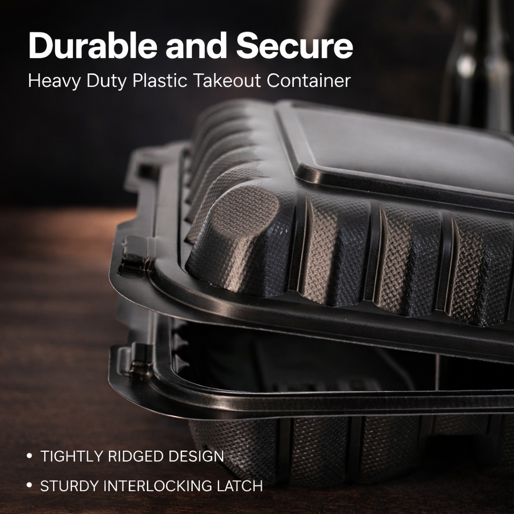 1400ml MFPP 3-Compartment Hinged Food Container SKU 903x - Gallery Image