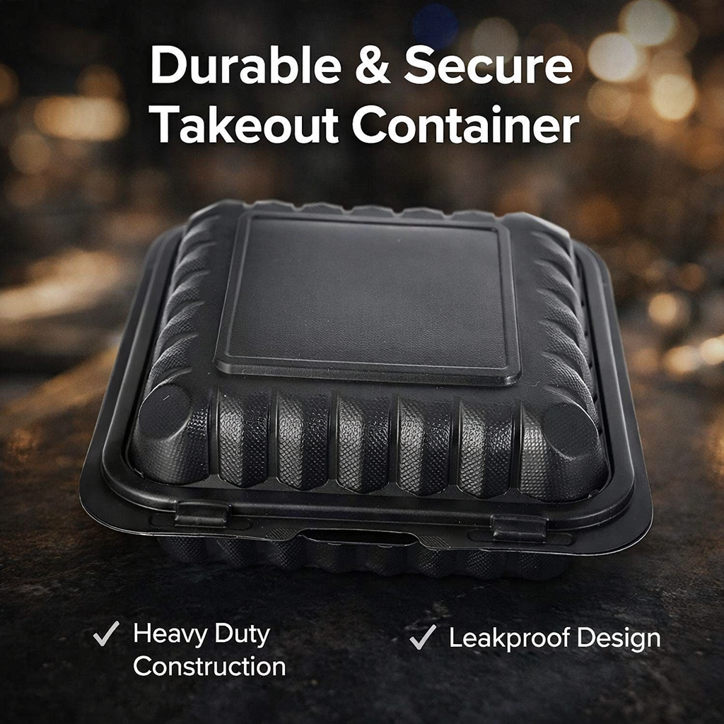 1400ml MFPP 3-Compartment Hinged Food Container SKU 903x - Gallery Image