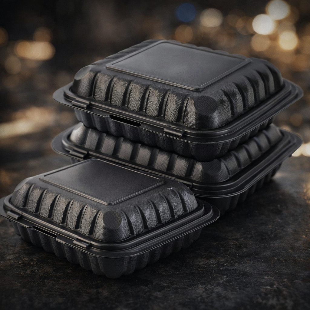 1400ml MFPP 3-Compartment Hinged Food Container SKU 903x - Gallery Image