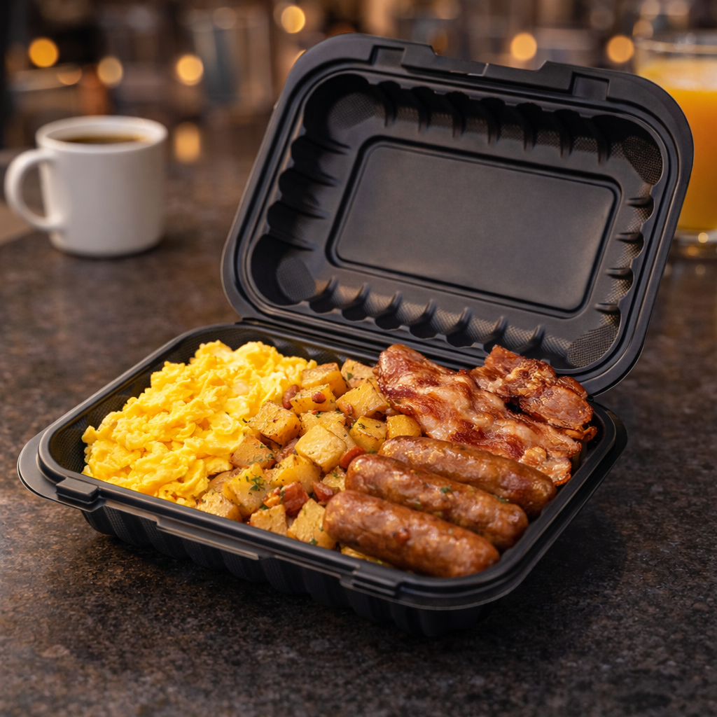 800ml MFPP 1-Compartment Hinged Food Container SKU 206 - Gallery Image