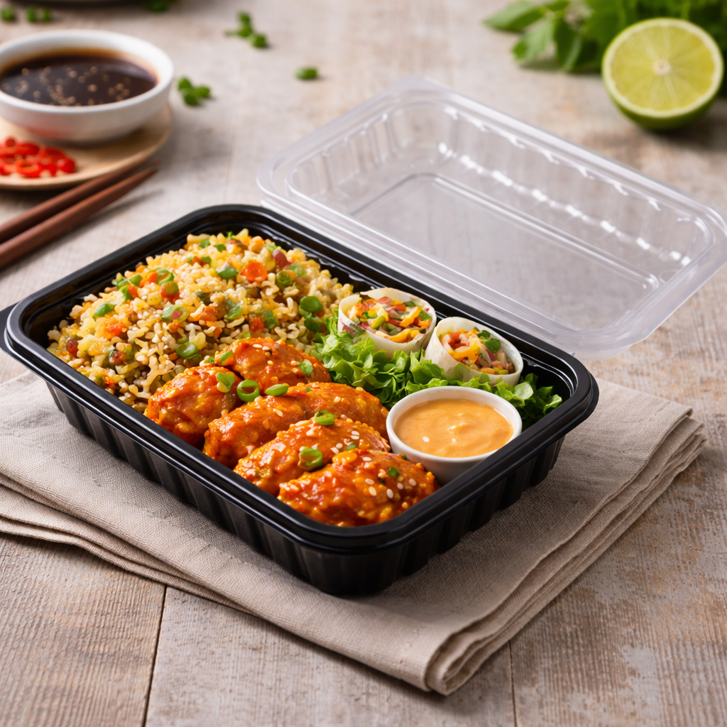 800ml PP 1-Compartment Takeaway Container with Clear Lid SKU YR96 - Gallery Image