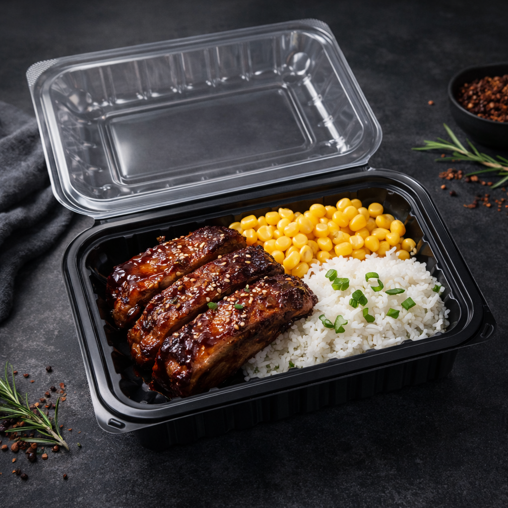 1100ml PP 1-Compartment Takeaway Container with Clear Lid SKU YR9-1 - Gallery Image