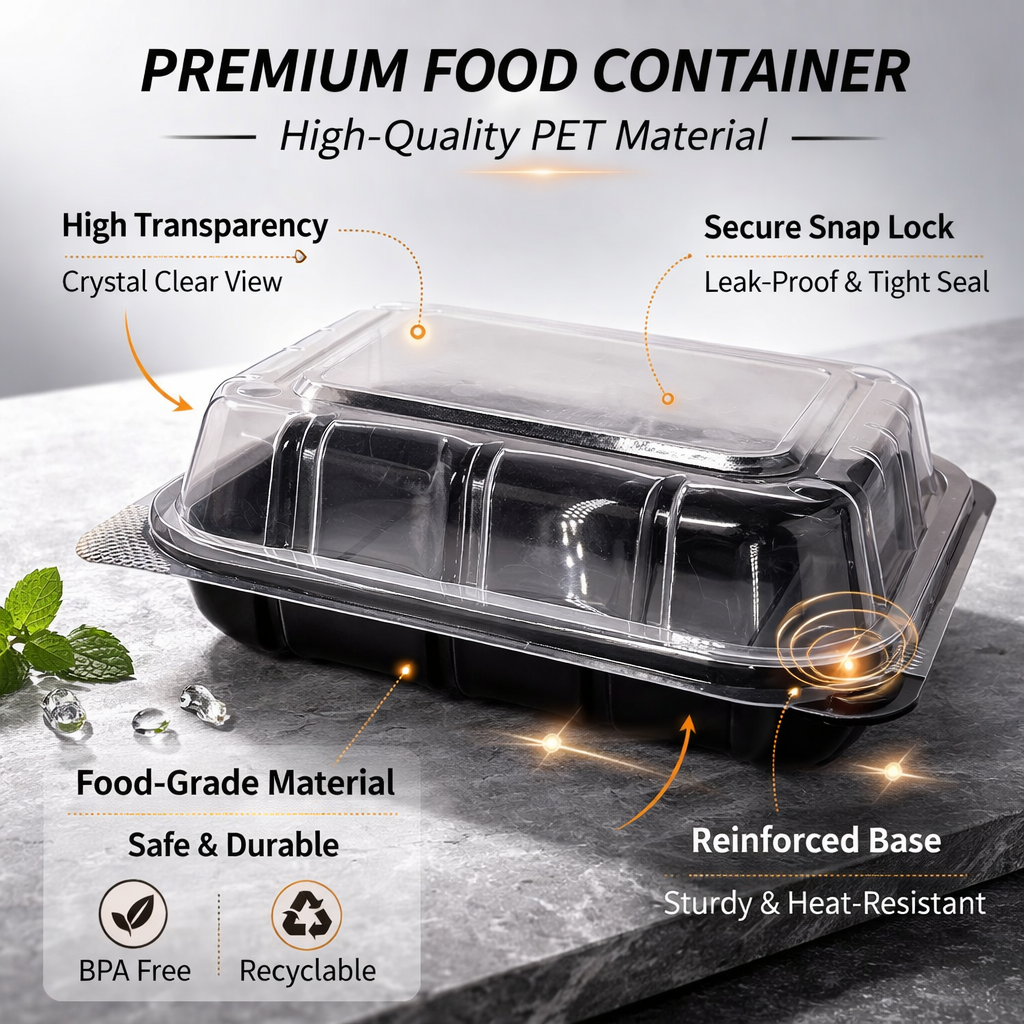 800ml PP 1-Compartment Takeaway Container with Clear Lid SKU YR96 - Gallery Image