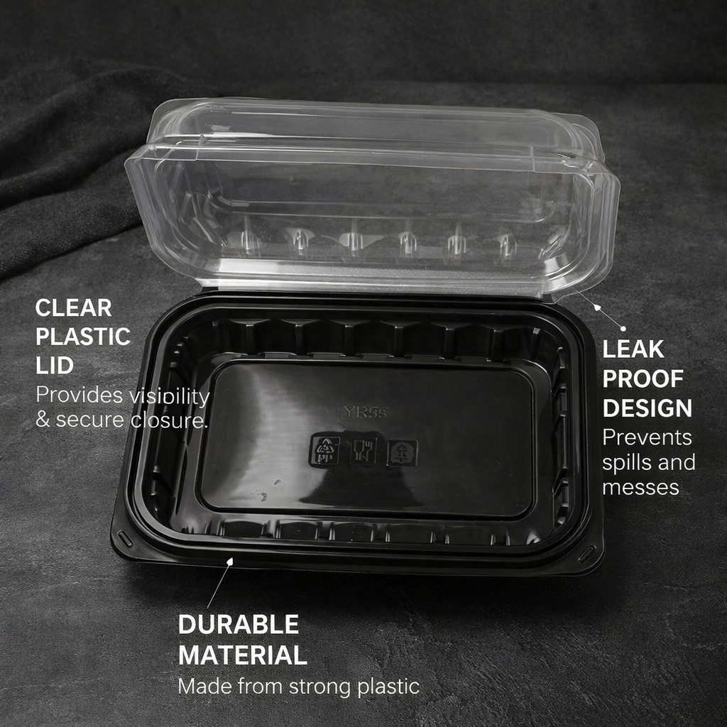 800ml PP 1-Compartment Takeaway Container with Clear Lid SKU YR96 - Gallery Image