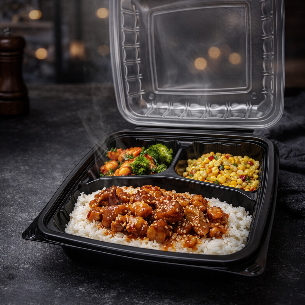 1000ml PP 3-Compartment Takeaway Container with Clear Lid SKU YR8-3-3 food container