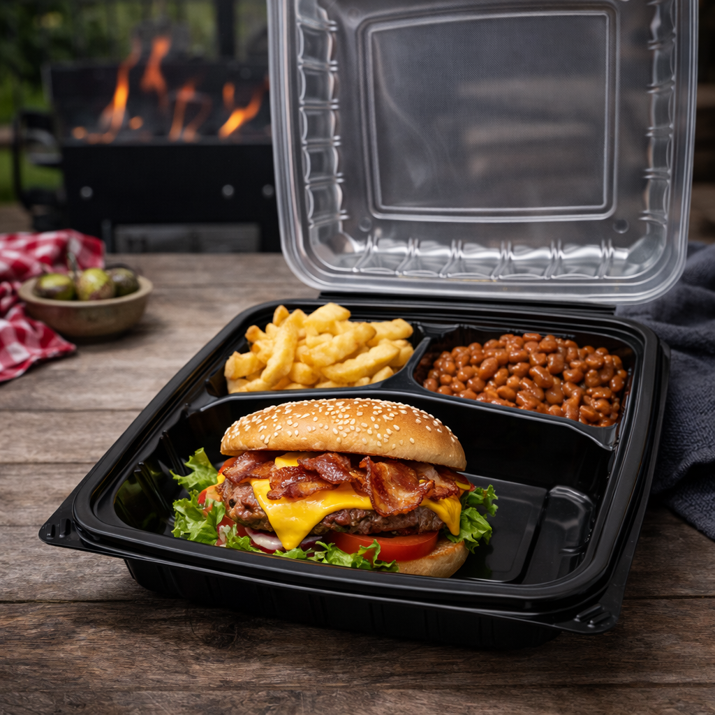 1000ml PP 3-Compartment Takeaway Container with Clear Lid SKU YR8-3 food container