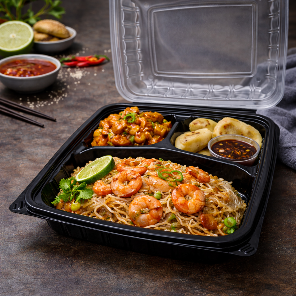 1100ml PP 3-Compartment Takeaway Container with Clear Lid SKU YR9-3-3 food container