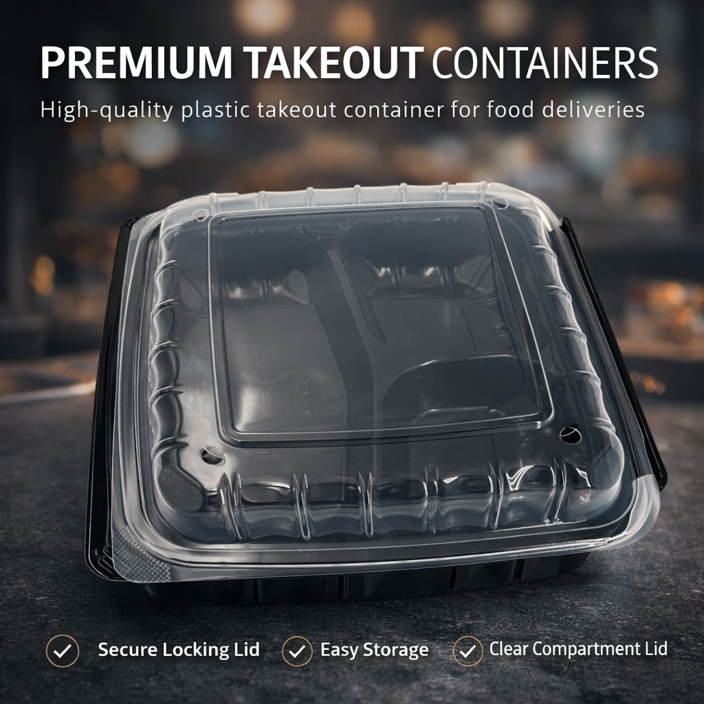 1000ml PP 3-Compartment Takeaway Container with Clear Lid SKU YR8-3 - Gallery Image