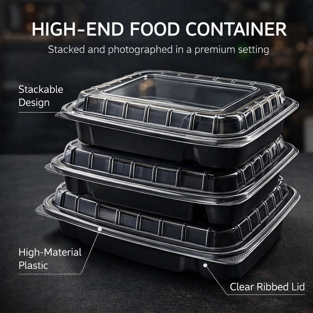 1000ml PP 3-Compartment Takeaway Container with Clear Lid SKU YR8-3 - Gallery Image