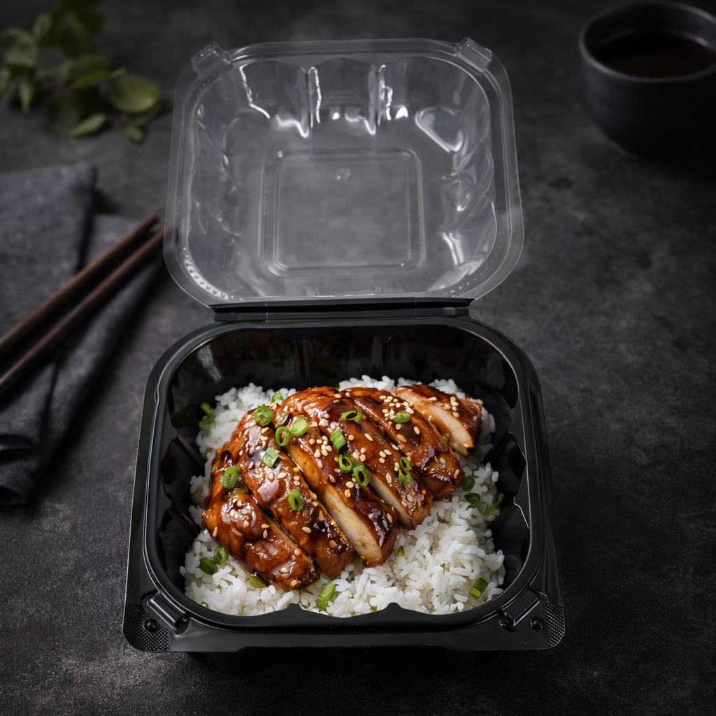 500ml PP 1-Compartment Takeaway Container with Clear Lid SKU YR6-1 - Gallery Image