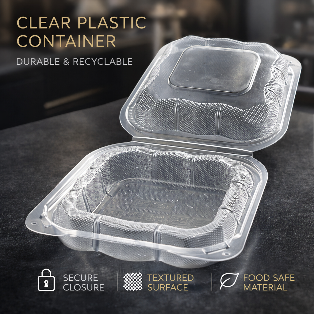 500ml PP 1-Compartment Hinged Food Container SKU 225 - Gallery Image