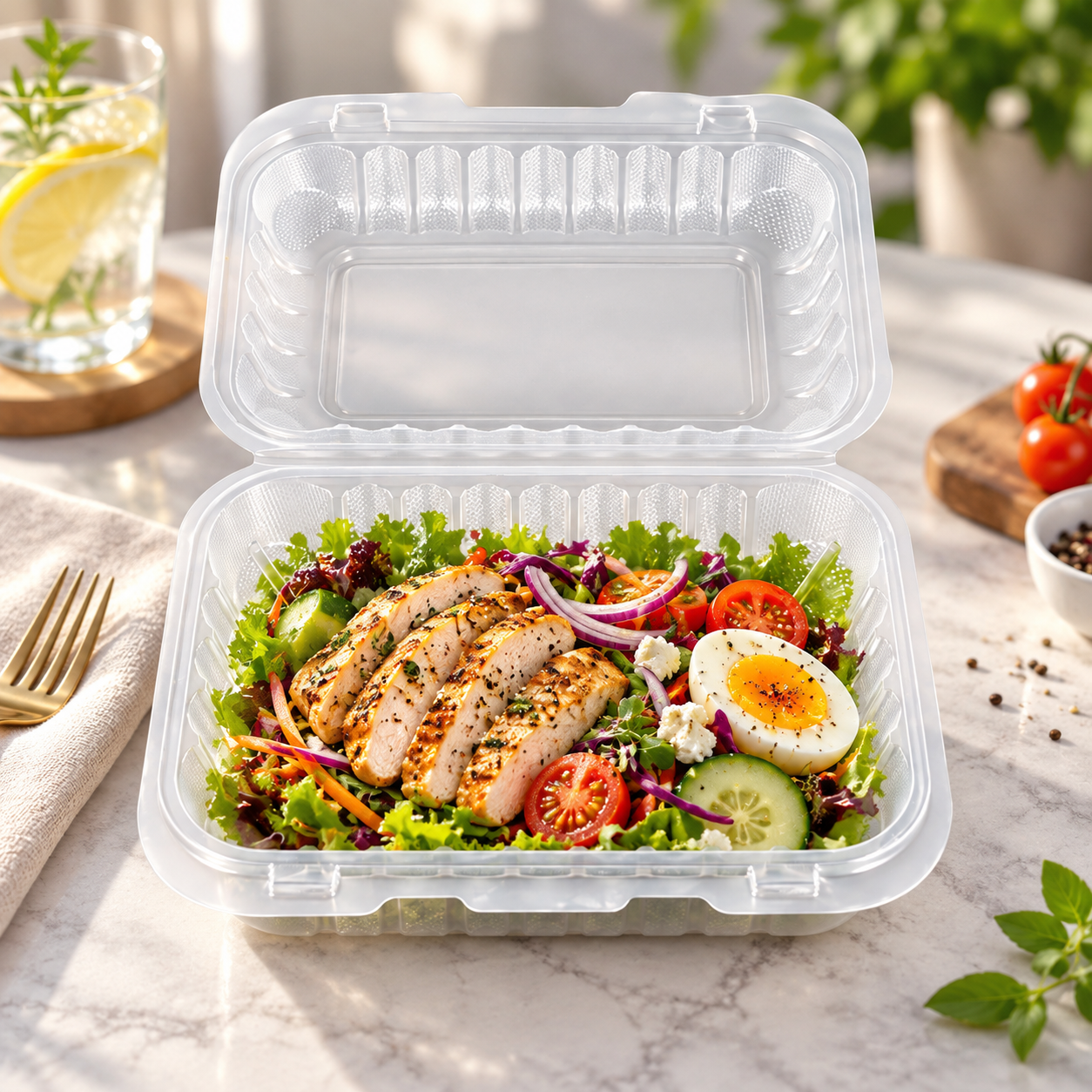 850ml PP 1-Compartment Hinged Food Container SKU 205 - Gallery Image