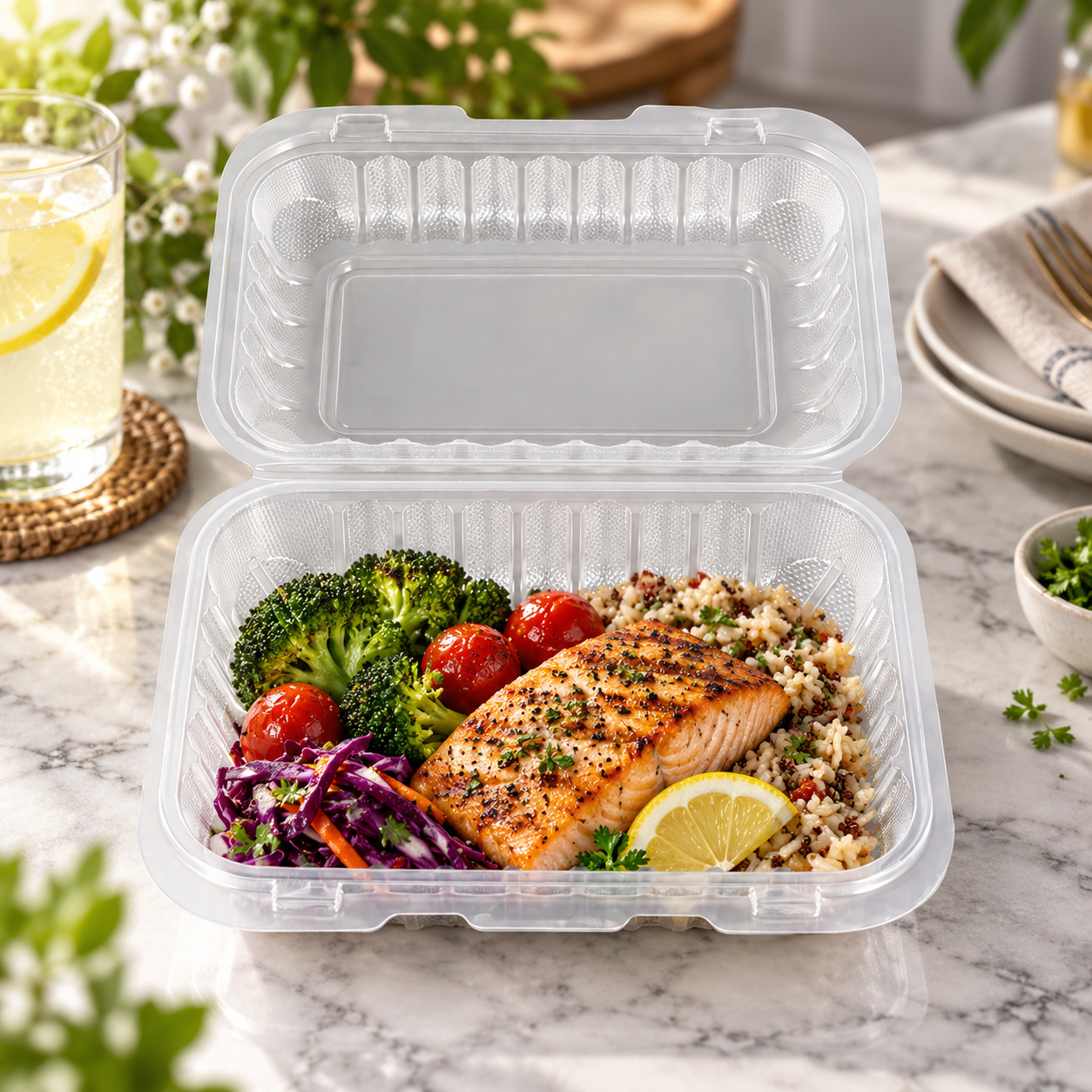 850ml PP 1-Compartment Hinged Food Container SKU 205 food container