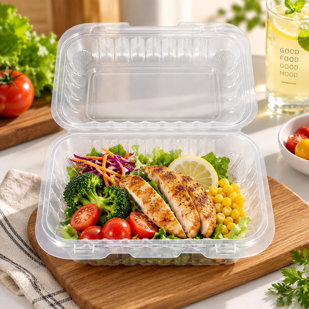 800ml PP 1-Compartment Hinged Food Container SKU 206 food container
