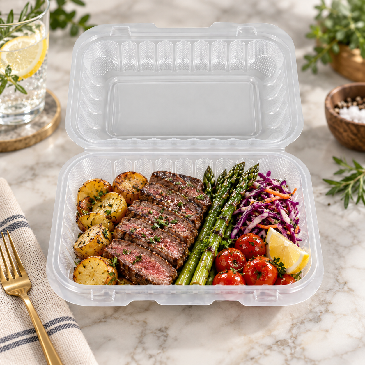 800ml PP 1-Compartment Hinged Food Container SKU 206 - Gallery Image