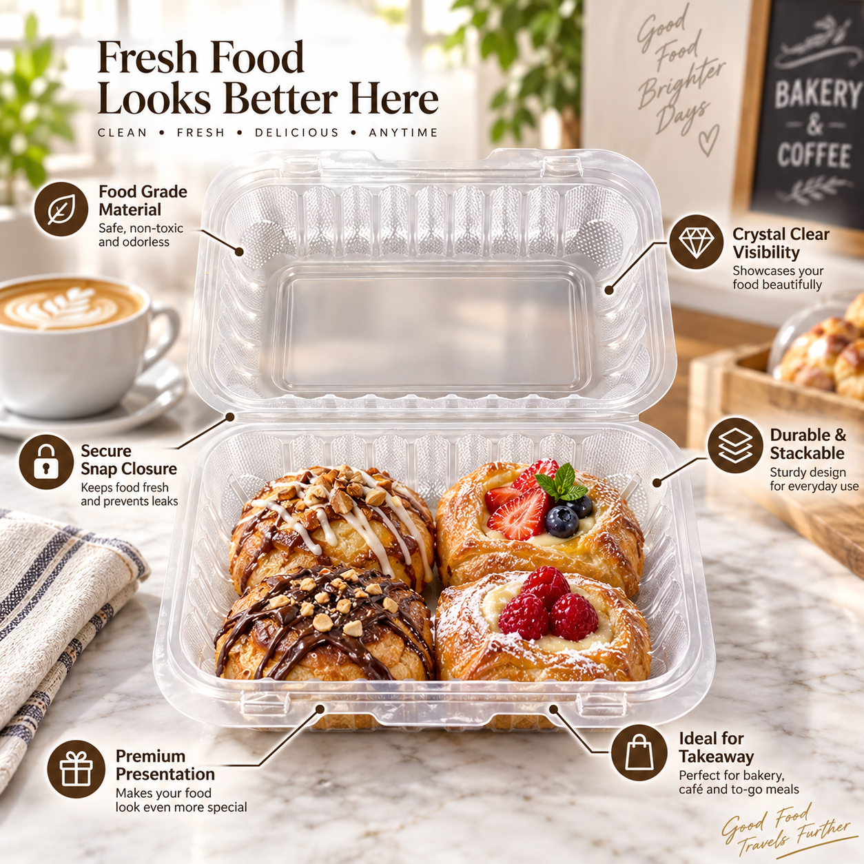 800ml PP 1-Compartment Hinged Food Container SKU 206 - Gallery Image